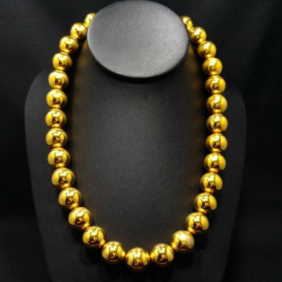 Vintage Monet Gold Plated Beaded Necklace 15mm Beads 1950s–1960s - Picture 3 of 10